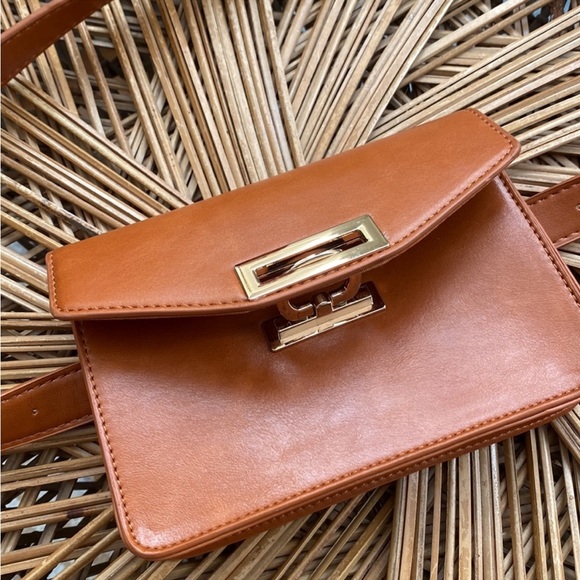 Ecosusi x Anthropologie Brown Leather Belt Bag Adjustable Strap & Buckle Satchel - Picture 3 of 11